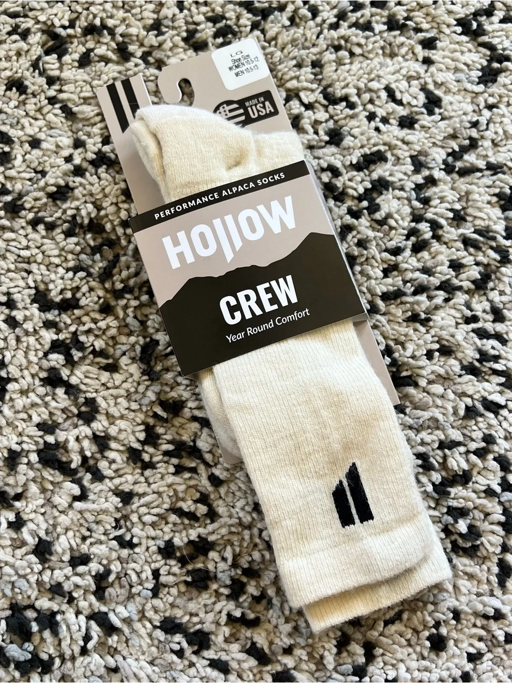Hollow Alpaca Socks Crew White Unisex Adult Size Large